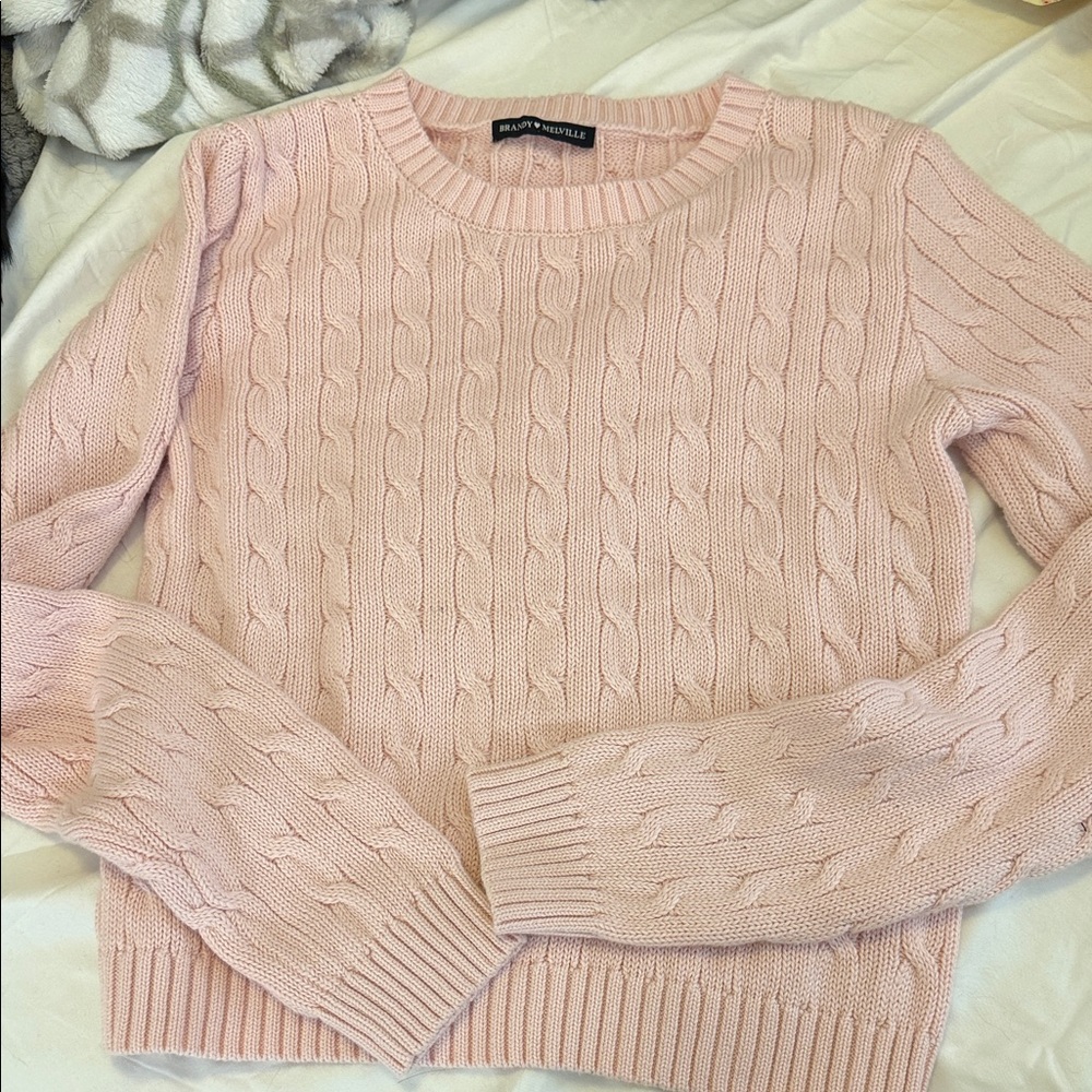 Brandy Melville Soft Pink Cable Knit Sweater